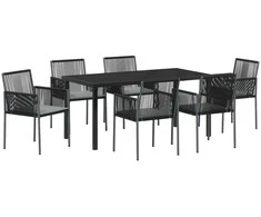 Lauko baldų komplektas Sodo valgomojo komplektas 7 pcs Juoda PE ratanas