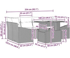 Sodo valgomojo komplektas su pagalve 7 pcs Bežinė ir pilka