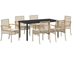 Lauko baldų komplektas Sodo valgomojo komplektas 7 pcs Bežinė ir juoda Ratanas