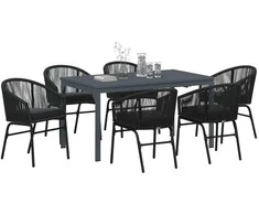 Lauko baldų komplektas Sodo valgomojo komplektas 7 pcs Juoda poliratanas