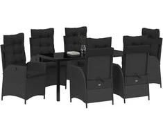 Lauko baldų komplektas Sodo valgomojo komplektas su pagalve 7 pcs Juoda poliratanas