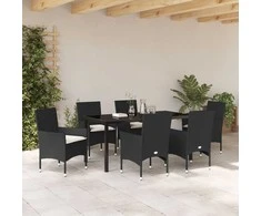 Lauko baldų komplektas Sodo valgomojo komplektas su pagalve 7 pcs Juoda poliratanas