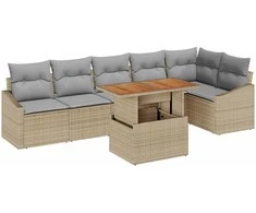 Sodo valgomojo komplektas su pagalve 7 pcs Bežinė ir pilka