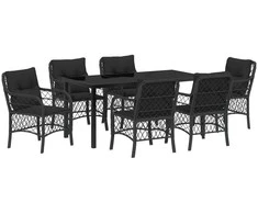 Lauko baldų komplektas Sodo valgomojo komplektas su pagalve 7 pcs Juoda poliratanas