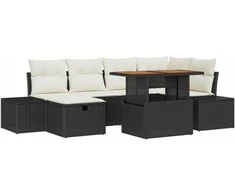 Lauko baldų komplektas Sodo Sofų Rinkinys 7 pcs Juoda poliratanas