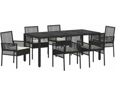 Lauko baldų komplektas Sodo valgomojo komplektas 7 pcs Juoda poliratanas