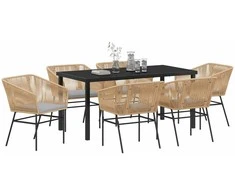 Lauko baldų komplektas Sodo valgomojo komplektas su pagalve 7 pcs Ruda