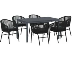 Lauko baldų komplektas Sodo valgomojo komplektas 7 pcs Juoda poliratanas
