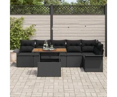 Sodo Sofų Rinkinys su pagalve 7 pcs Juoda poliratanas