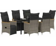 Lauko baldų komplektas Sodo valgomojo komplektas su pagalve 7 pcs Pilka poliratanas