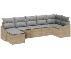 Lauko baldų komplektas Sodo Sofų Rinkinys 7 pcs Bežinė ir šviesiai pilka poliratanas
