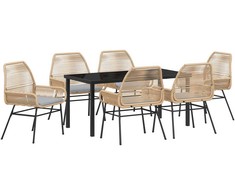 Lauko baldų komplektas Sodo valgomojo komplektas su pagalve 7 pcs Ruda poliratanas