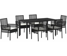 Lauko baldų komplektas Sodo valgomojo komplektas su pagalve 7 pcs Juoda poliratanas