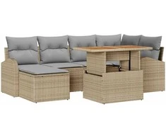 Sodo Sofų Rinkinys 7 pcs smėlio ir šviesiai pilkos spalvos