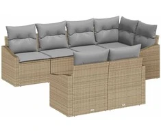 Sodo Sofų Rinkinys 7 pcs Bežinė ir šviesiai pilka poliratanas