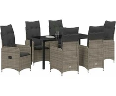 Lauko baldų komplektas Sodo valgomojo komplektas su pagalve 7 pcs Pilka poliratanas