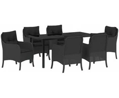 Lauko baldų komplektas Sodo valgomojo komplektas su pagalve 7 pcs Juoda poliratanas