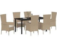 Lauko baldų komplektas Sodo valgomojo komplektas su pagalve 7 pcs Smėlio poliratanas
