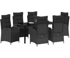 Lauko baldų komplektas Sodo valgomojo komplektas su pagalve 7 pcs Juoda poliratanas