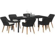 Lauko baldų komplektas Sodo valgomojo komplektas su pagalve 7 pcs Juoda poliratanas