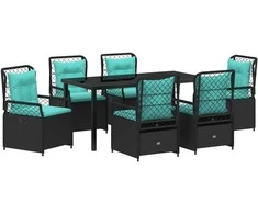 Lauko baldų komplektas Sodo valgomojo komplektas 7 pcs Juoda poliratanas