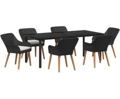 Lauko baldų komplektas Sodo valgomojo komplektas su pagalve 7 pcs Juoda poliratanas