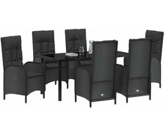 Lauko baldų komplektas Sodo valgomojo komplektas su pagalve 7 pcs Juoda poliratanas