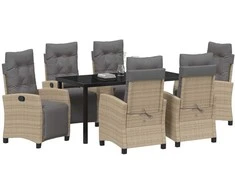 Lauko baldų komplektas Sodo valgomojo komplektas su pagalve 7 pcs Smėlio poliratanas