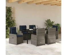 Lauko baldų komplektas Sodo valgomojo komplektas su pagalve 7 pcs Pilka Poli ratanas