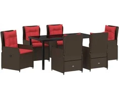 Lauko baldų komplektas Sodo valgomojo komplektas su pagalve 7 pcs Ruda Poli ratanas