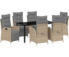 Lauko baldų komplektas Sodo valgomojo komplektas su pagalve 7 pcs Smėlio poliratanas