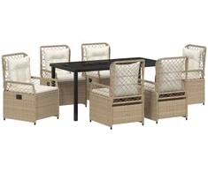 Lauko baldų komplektas Sodo valgomojo komplektas 7 pcs Bežė ir kreminė balta