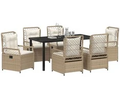 Lauko baldų komplektas Sodo valgomojo komplektas 7 pcs Bežė ir kreminė balta