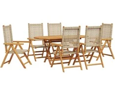 Lauko baldų komplektas Sodo valgomojo komplektas 7 pcs Smėlio Kietos akacijos mediena
