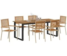 Lauko baldų komplektas Sodo valgomojo komplektas 7 pcs Smėlio Kietos akacijos mediena