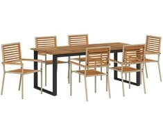 Lauko baldų komplektas Sodo valgomojo komplektas 7 pcs Smėlio Kietos akacijos mediena