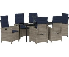 Lauko baldų komplektas Sodo valgomojo komplektas su pagalve 7 pcs Pilka poliratanas
