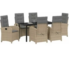 Lauko baldų komplektas Sodo valgomojo komplektas su pagalve 7 pcs Smėlio poliratanas