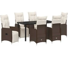 Lauko baldų komplektas Sodo valgomojo komplektas su pagalve 7 pcs Ruda poliratanas