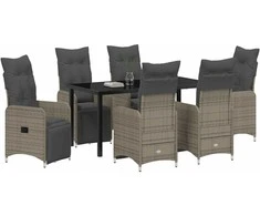 Lauko baldų komplektas Sodo valgomojo komplektas su pagalve 7 pcs Smėlio poliratanas