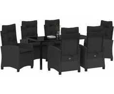 Lauko baldų komplektas Sodo valgomojo komplektas su pagalve 7 pcs Juoda poliratanas