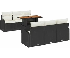 Sodo Sofų Rinkinys su pagalve 7 pcs Juoda ir kreminė