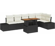 Sodo valgomojo komplektas su pagalve 7 pcs Juoda ir kreminė