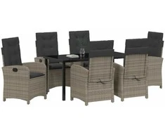 Lauko baldų komplektas Sodo valgomojo komplektas su pagalve 7 pcs Pilka poliratanas