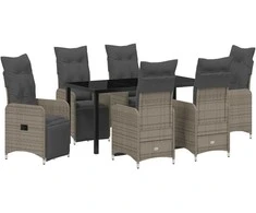 Lauko baldų komplektas Sodo valgomojo komplektas su pagalve 7 pcs Pilka poliratanas