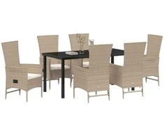 Lauko baldų komplektas Sodo valgomojo komplektas su pagalve 7 pcs Smėlio poliratanas