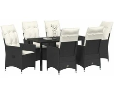 Lauko baldų komplektas Sodo valgomojo komplektas su pagalve 7 pcs Juoda poliratanas