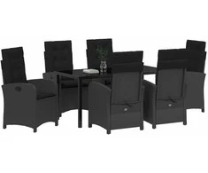 Lauko baldų komplektas Sodo valgomojo komplektas su pagalve 7 pcs Juoda poliratanas