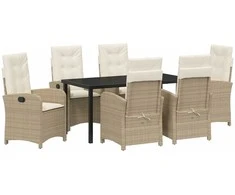 Lauko baldų komplektas Sodo valgomojo komplektas su pagalve 7 pcs Smėlio poliratanas
