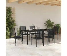 Lauko baldų komplektas Sodo valgomojo komplektas 7 pcs Juoda